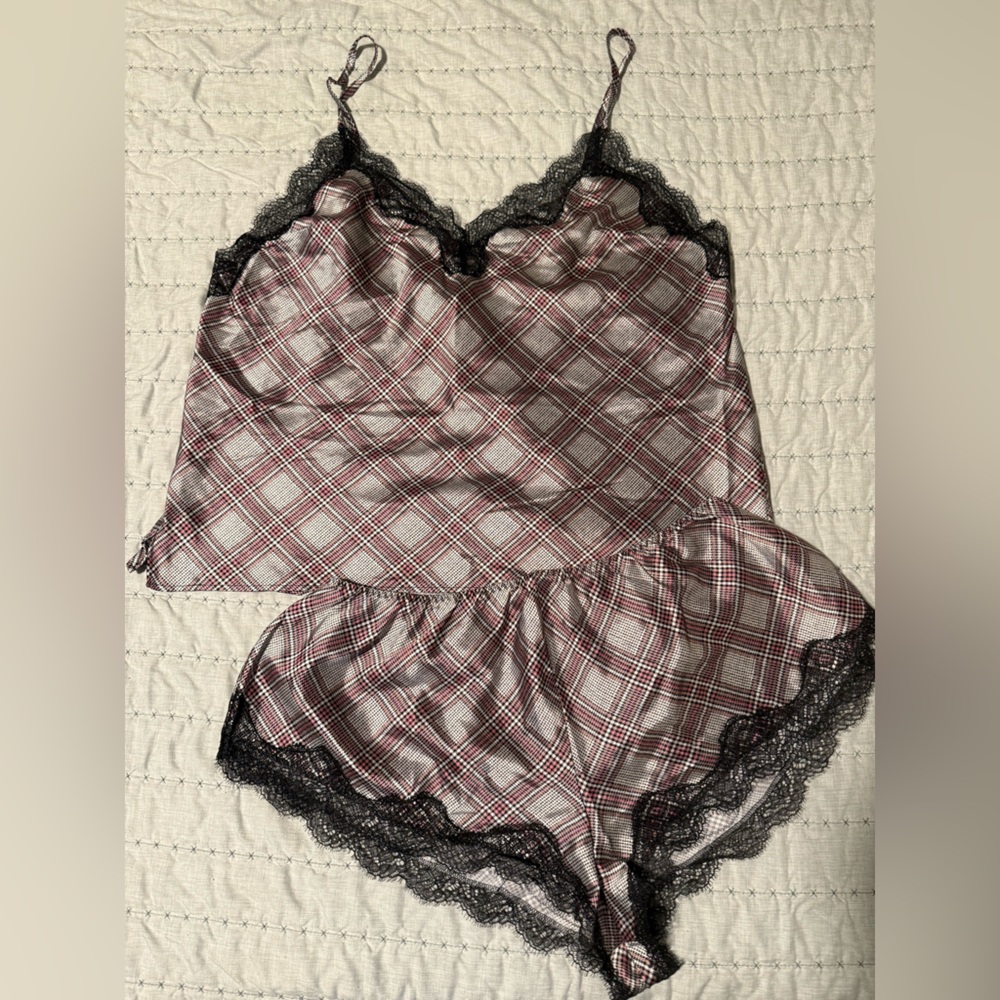 Victoria's Secret Black and Gray Lace Pajama Set